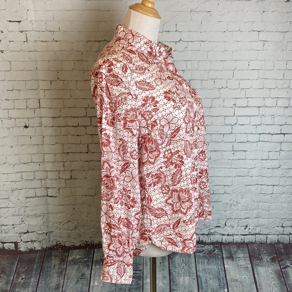 Garnet Hill NWOT Easy Linen Button Down Blouse Floral Sz 6 Coastal Vacation - Picture 4 of 16